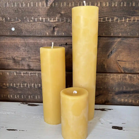 100% Beeswax Candle - 2" Wide Pillar Trio - The Honey Jar -