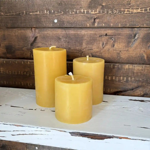100% Beeswax Candle - 3" Wide Pillar Trios - The Honey Jar -