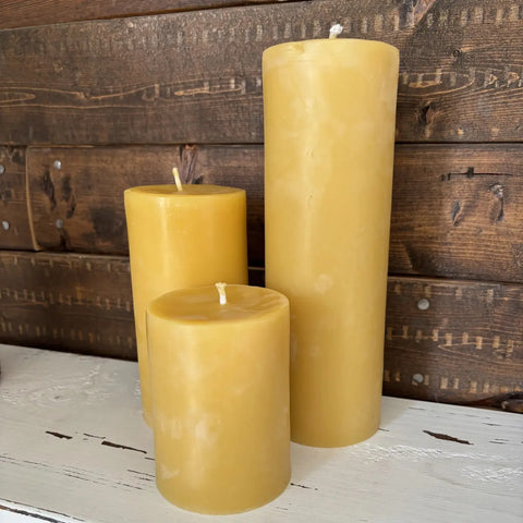 100% Beeswax Candle - 3" Wide Pillar Trios - The Honey Jar -