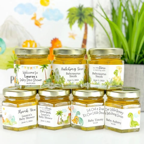 Baby Dinosaur - Baby Shower Party Favors - 2 oz Clover Honey - Set of 10 - The Honey Jar -