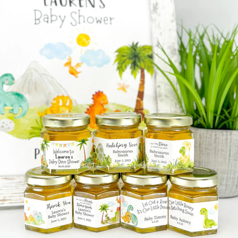 Baby Dinosaur - Baby Shower Party Favors - 2 oz Clover Honey - Set of 10 - The Honey Jar -