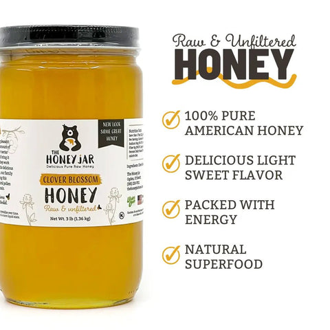 Clover Honey - Raw and Unfiltered Bulk - 1 Quart (3lbs) - The Honey Jar -