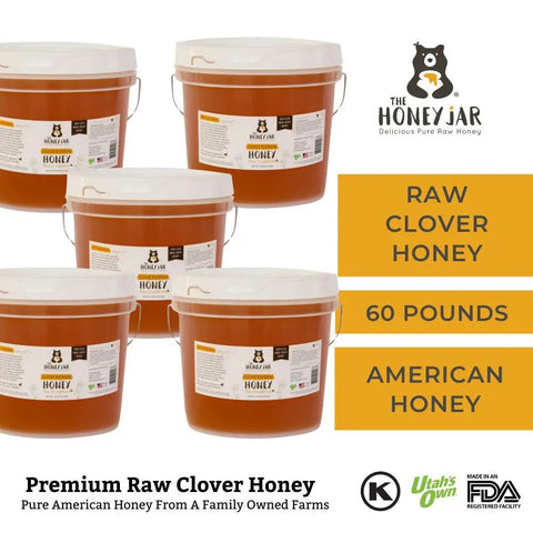 Clover Honey - Raw and Unfiltered Bulk - 5 gallon (60lbs) - The Honey Jar -