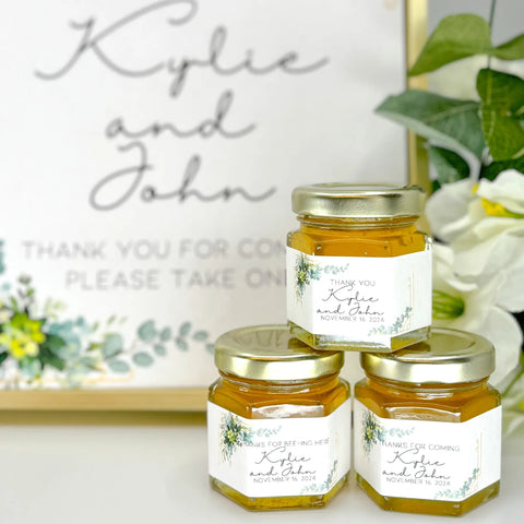 Eucalyptus Theme - Thank You Party Shower Favors - 2 oz Clover Honey - Set of 10 - The Honey Jar -