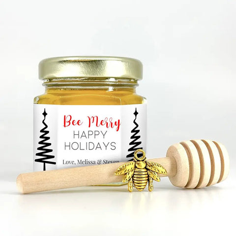 Fine Line Christmas Trees - Holiday Christmas Party Favor Gifts - 2 oz Clover Honey - Set of 10 - The Honey Jar -