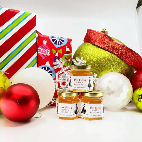 Fine Line Christmas Trees - Holiday Christmas Party Favor Gifts - 2 oz Clover Honey - Set of 10 - The Honey Jar -