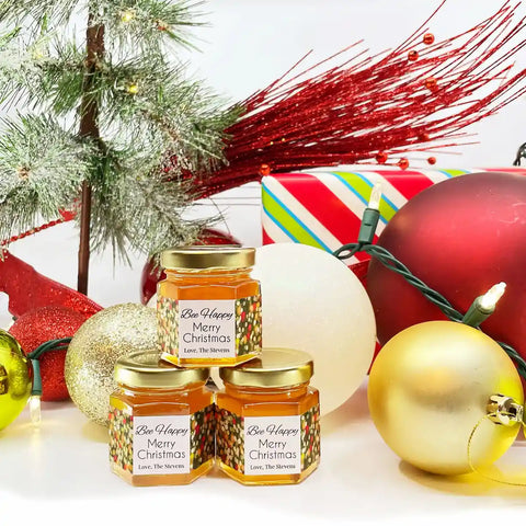 Holiday Lights - Holiday Christmas Party Favor Gifts - 2 oz Clover Honey - Set of 10 - The Honey Jar -