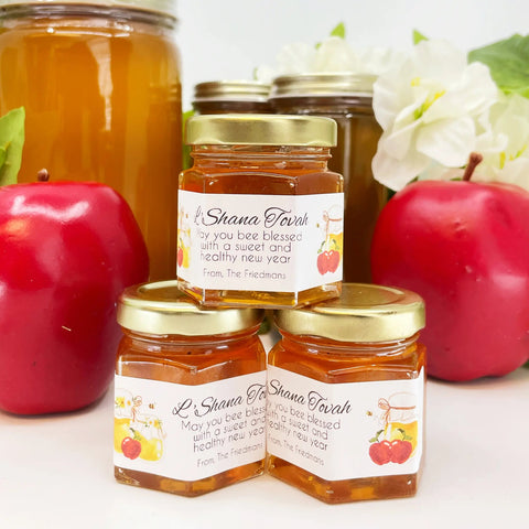 Honey and Apples - Rosh Hashanah New Year Favors - 2 oz Clover Honey - Set of 10 - The Honey Jar -