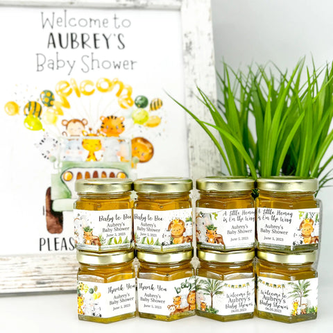 Jungle Animal - Baby Shower Party Favors - 2 oz Clover Honey - Set of 10 - The Honey Jar -
