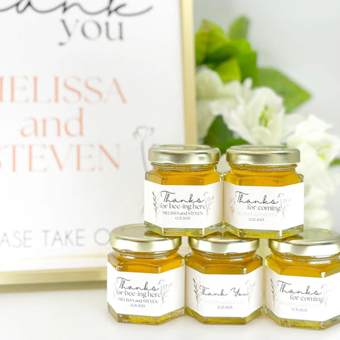 Rose Gold Floral - Thank You Party Shower Favors - 2 oz Clover Honey - Set of 10 - The Honey Jar -