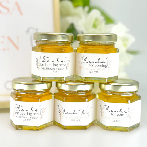 Rose Gold Floral - Thank You Party Shower Favors - 2 oz Clover Honey - Set of 10 - The Honey Jar -