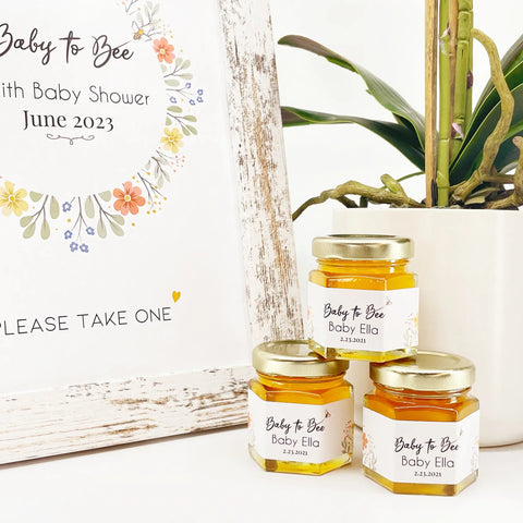 Wildflower Theme - Baby Shower Party Favors - 2 oz Clover Honey - Set of 10 - The Honey Jar -