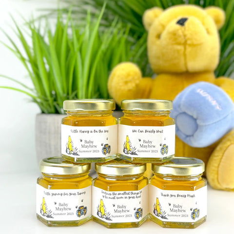Winnie the Pooh Honey Pots - Baby Shower Party Favors - 2 oz Clover Honey - Set of 10 - The Honey Jar -