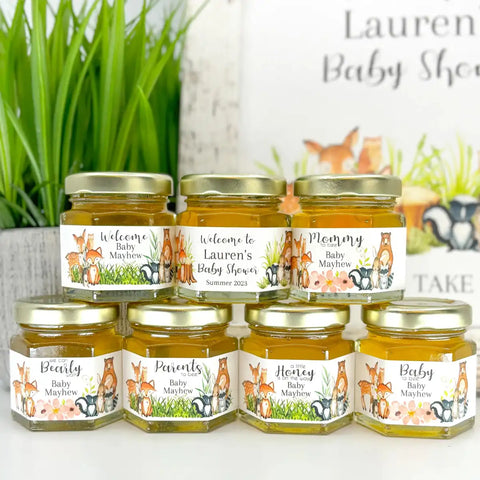 Woodland Animal - Baby Shower Party Favors - 2 oz Clover Honey - Set of 10 - The Honey Jar -