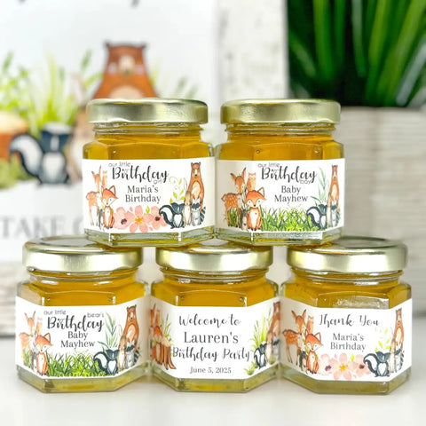 Woodland Animal - Birthday Party Favors - 2 oz Clover Honey - Set of 10 - The Honey Jar -