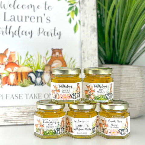 Woodland Animal - Birthday Party Favors - 2 oz Clover Honey - Set of 10 - The Honey Jar -