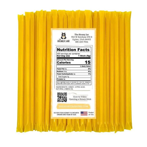 100 Pack - Lemon Honey Sticks - The Honey Jar -