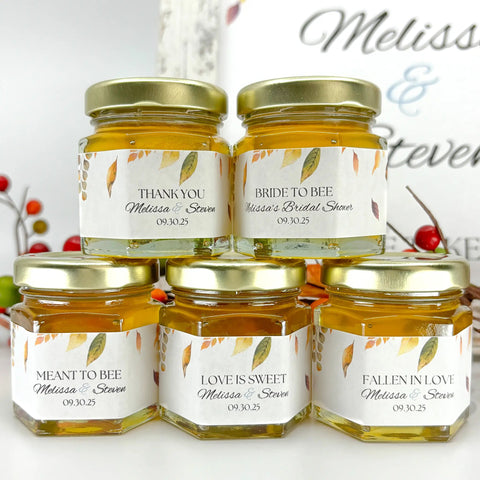Autumn Leaves Wedding Bridal Shower Favors - 2 oz Clover Honey - Set of 10 - The Honey Jar -