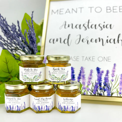 Lavender Theme Wedding Bridal Shower Favors - 2 oz Clover Honey - Set of 10 - The Honey Jar -