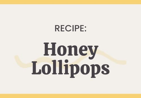 'recipe: honey lollipops' text on a beige background with yellow stripes
