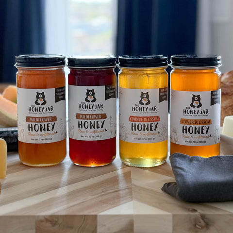 12 oz Honey Sample 4-Pack: Clover, Wildflower, Light Wildflower, and Orange Blossom - Raw and Unfiltered