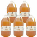 5 Gallons containers of honey on a white background
