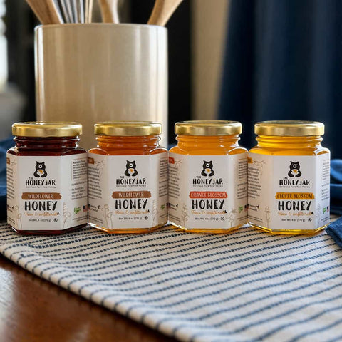 6 oz Honey Sample 4 Pack- Clover, Wildflower, Light Wildflower, and Orange Blossom - Raw and Unfiltered