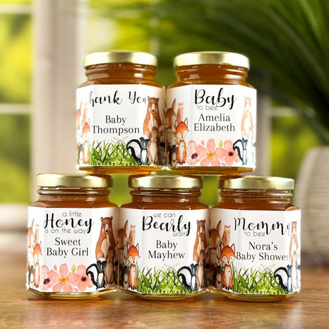 Woodland Animal Baby Shower Favors - 6 oz Clover Honey - Set of 12