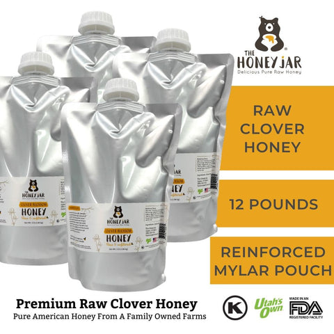 Clover Honey - Raw and Unfiltered - 1 Quart Squeezable Mylar Pouch (3lbs)
