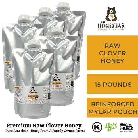 Clover Honey - Raw and Unfiltered - 1 Quart Squeezable Mylar Pouch (3lbs)