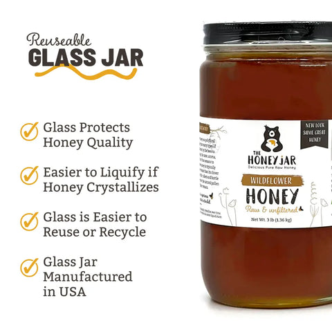 Raw Wildflower Honey in Reusable Glass Jar