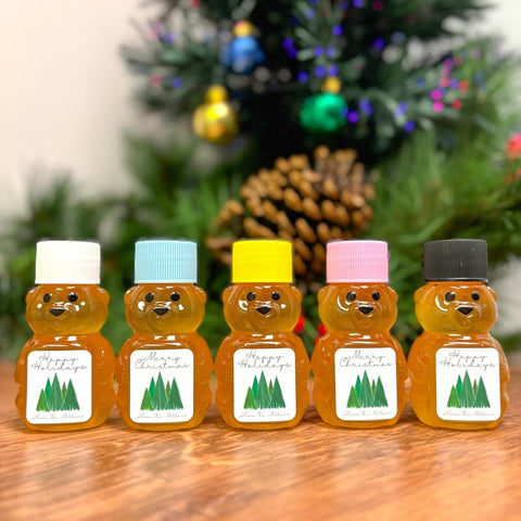 Pine Trees Bear - Holiday Christmas Party Favors - 2 oz Clover Honey Bear - Set of 10