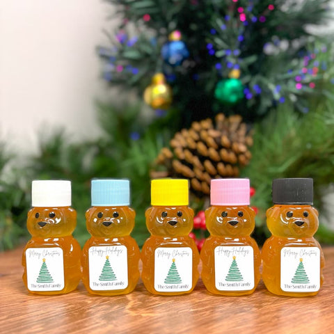 Christmas Tree Bear - Holiday Christmas Party Favors - 2 oz Clover Honey Bear - Set of 10