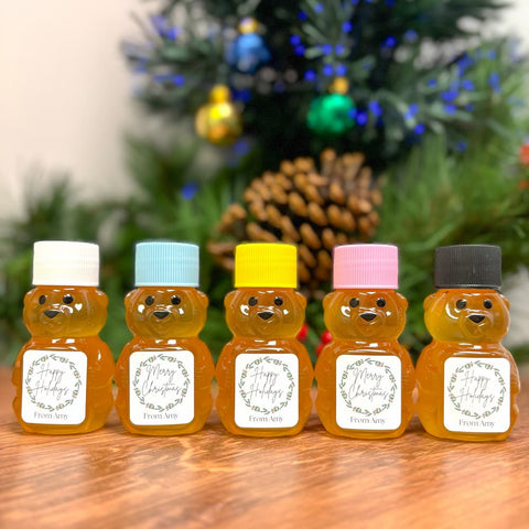 Christmas Wreath Bear - Holiday Christmas Party Favors - 2 oz Clover Honey Bear - Set of 10