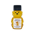 2 oz honey bear baby shower favor with black cap and personalized label. Label shows a honey bear with the title Thank You Beary Much.