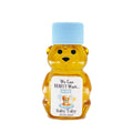 2 oz honey bear baby shower favor with baby blue cap and personalized label. Label shows a bear with blue party decorations with the title We Can Bearly Wait.