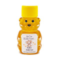 2 oz honey bear baby shower favor with yellow cap and personalized label. Label shows a teddy bear with the title We Can Bearly Wait.