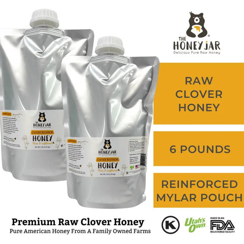 Clover Honey - Raw and Unfiltered - 1 Quart Squeezable Mylar Pouch (3lbs) - The Honey Jar - 