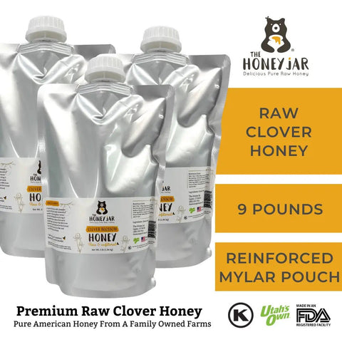 Clover Honey - Raw and Unfiltered - 1 Quart Squeezable Mylar Pouch (3lbs) - The Honey Jar - 