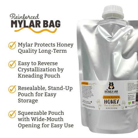 Clover Honey - Raw and Unfiltered - 1 Quart Squeezable Mylar Pouch (3lbs) - The Honey Jar - 