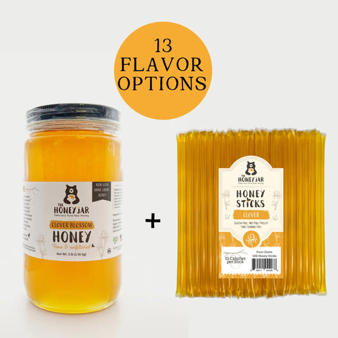 Raw Clover Honey Quart & 100 Honey Sticks BUNDLE