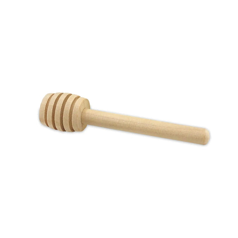 3 inch wooden honey dipper is shown on white background.