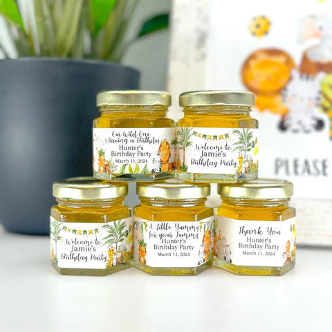 Jungle Animal - Birthday Party Favors - 2 oz Clover Honey - Set of 10 - The Honey Jar - 