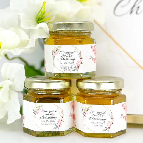 Pink & Gold Frame - Baptism Christening Favors - 2 oz Clover Honey - Set of 10 - The Honey Jar - 