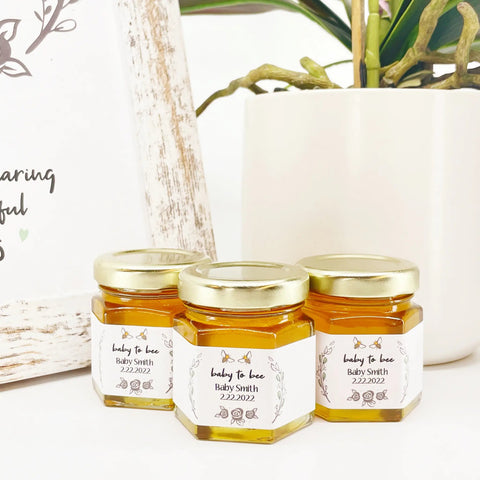 Rose Laurel Theme - Baby Shower Party Favors - 2 oz Clover Honey - Set of 10 - The Honey Jar - 