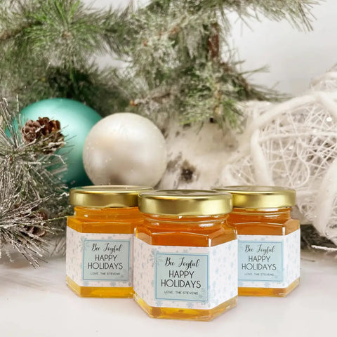 Snowflakes - Holiday Christmas Party Favor Gifts - 2 oz Clover Honey - Set of 10 - The Honey Jar - 