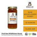 Jar of Utah Raw Wildflower Honey with 'The Honey Jar' branding on a white background.