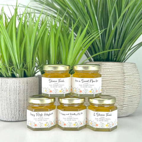 Wildflower Theme - Rosh Hashanah New Year Favors - 2 oz Clover Honey - Set of 10 - The Honey Jar - 