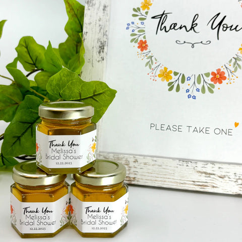 Wildflower Theme - Thank You Party Shower Favors - 2 oz Clover Honey - Set of 10 - The Honey Jar - 