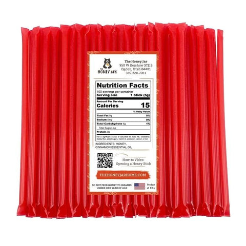100 Pack - Cinnamon Honey Sticks - The Honey Jar - 